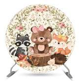 Feuilles florales animales Toile de fond ronde pour anniversaire